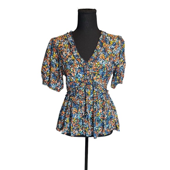 NWT Apricot Womens Watercolor Small (6) Floral Ruffle Elbow Length Sleeve 0055 - Picture 3 of 8